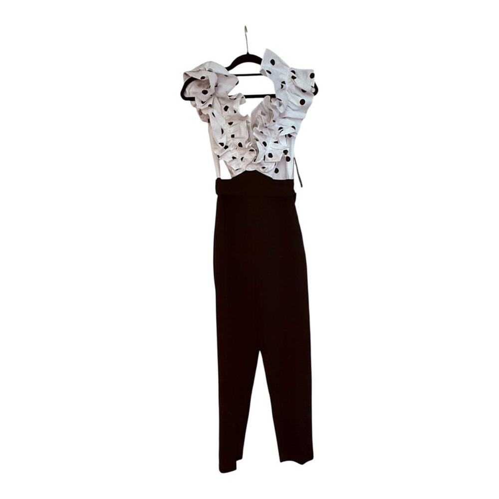 New York & Company Black and White Ruffled Jumpsuit